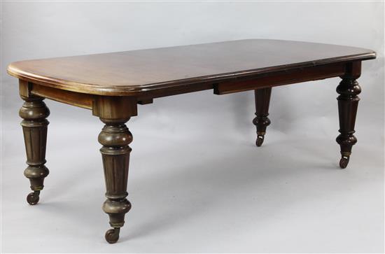 A late Victorian mahogany extending dining table, Extends to 8ft 3in. x 3ft 5in. H.2ft 5in.